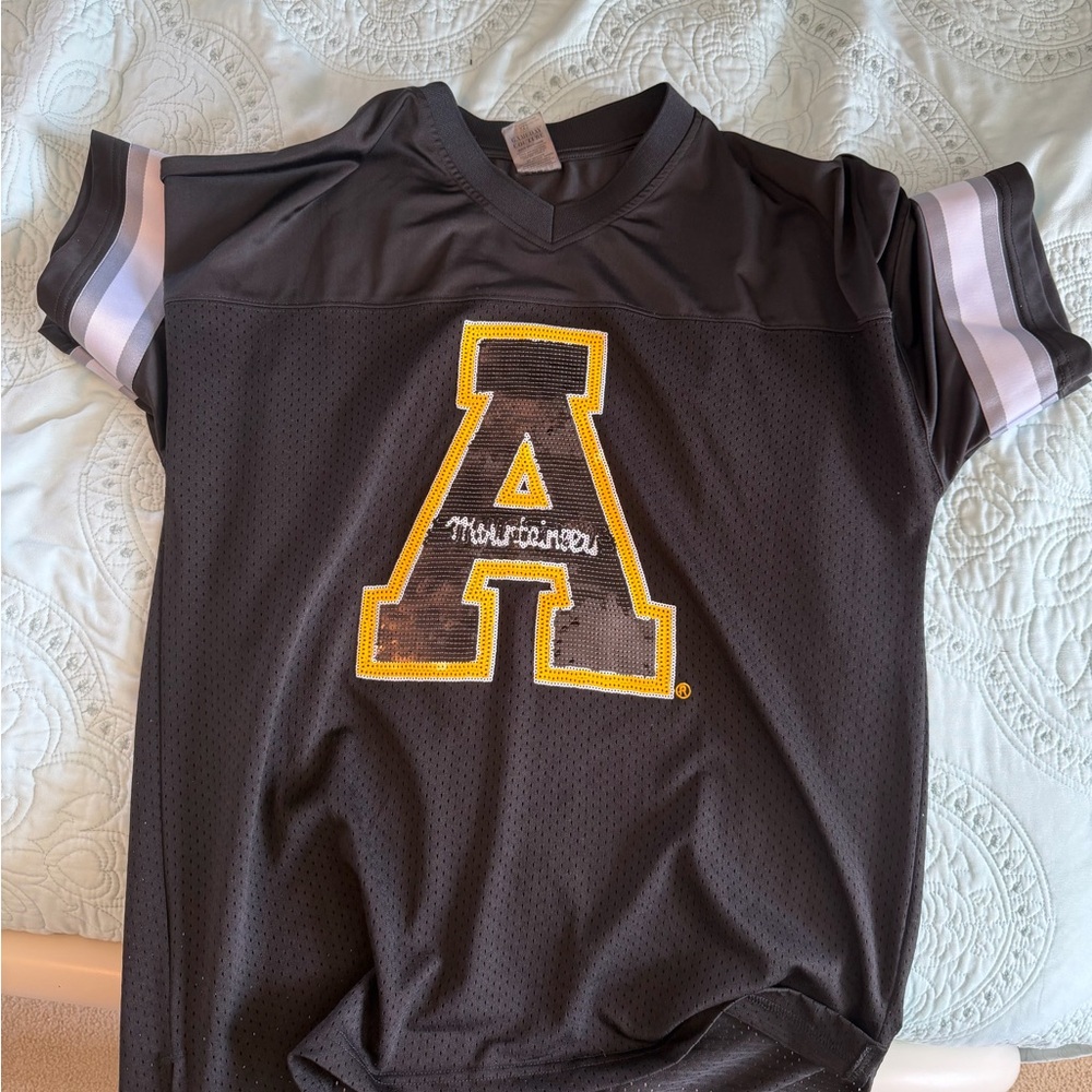 Black Jersey Top with Yellow Sequined App State